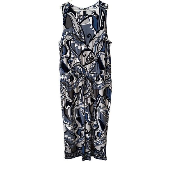 NEW Chico’s Travelers Classic Crop Jumpsuit size 4 US 20 22 White Blue - Picture 2 of 11